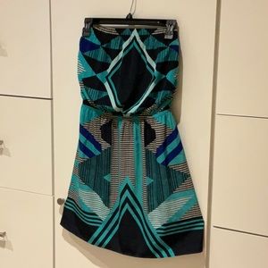 NWOT Beautiful Express Geometric Bandana Print Bandeau Strapless Dress Size SM